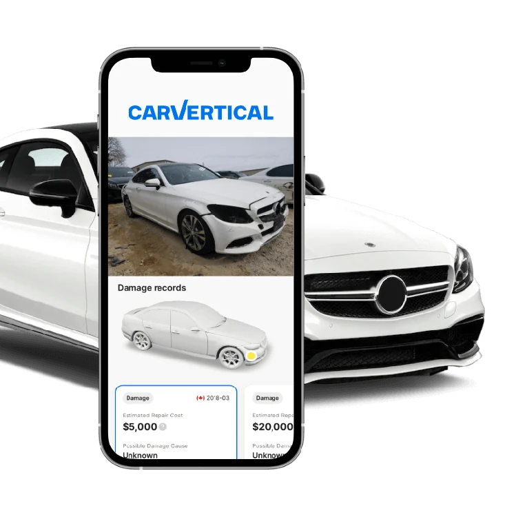 carVertical bojājumu ziņojuma un automašīnas ilustrācija